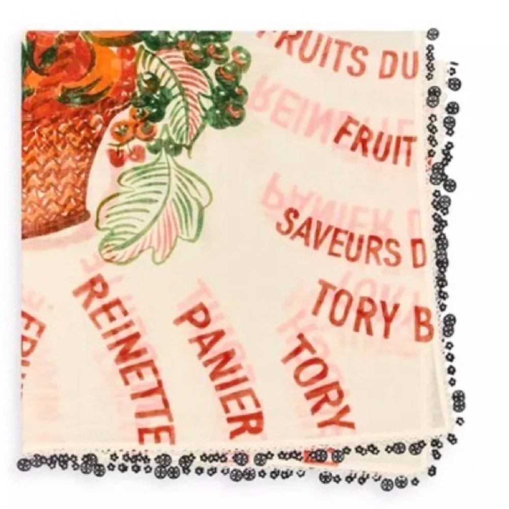 Tory Burch Fruit Basket Printed scarf in Red, Orange & Green